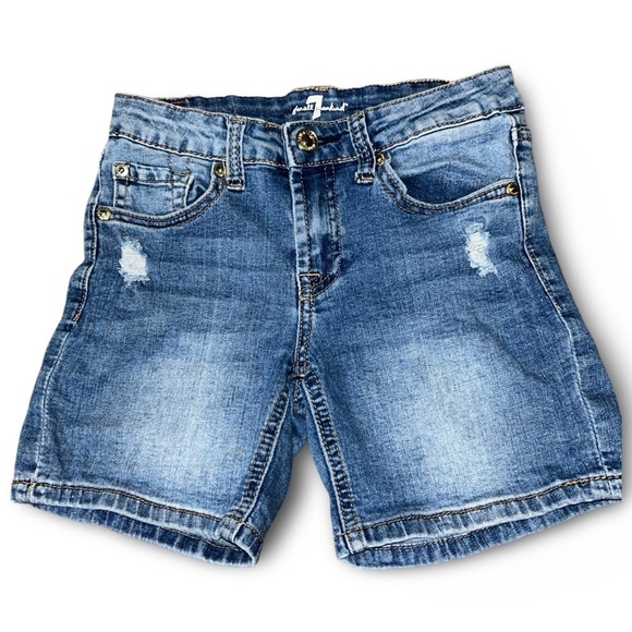 7 For All Mankind Girl Denim Blue Distressed Jean Shorts Size 10 - Picture 1 of 5